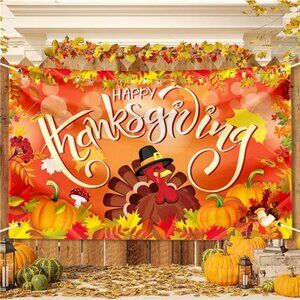 Large Thanksgiving Banner Decorations Outdoor 72x44 Inch,Turkey Maple Leaf